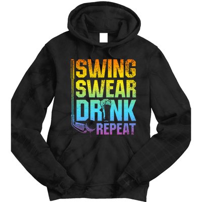 Swing Swear Drink Repeat Funny Golf Saying Tie Dye Hoodie