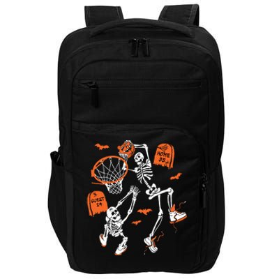 Spooky Skeleton Dunking Basketball Graveyard Halloween Impact Tech Backpack