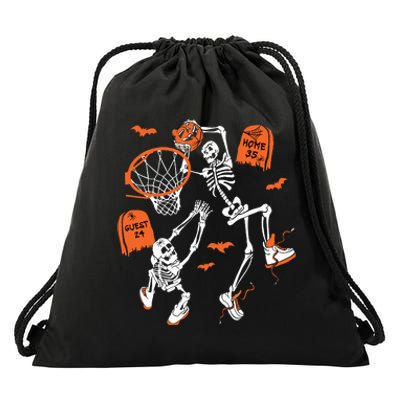 Spooky Skeleton Dunking Basketball Graveyard Halloween Drawstring Bag