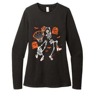 Spooky Skeleton Dunking Basketball Graveyard Halloween Womens CVC Long Sleeve Shirt