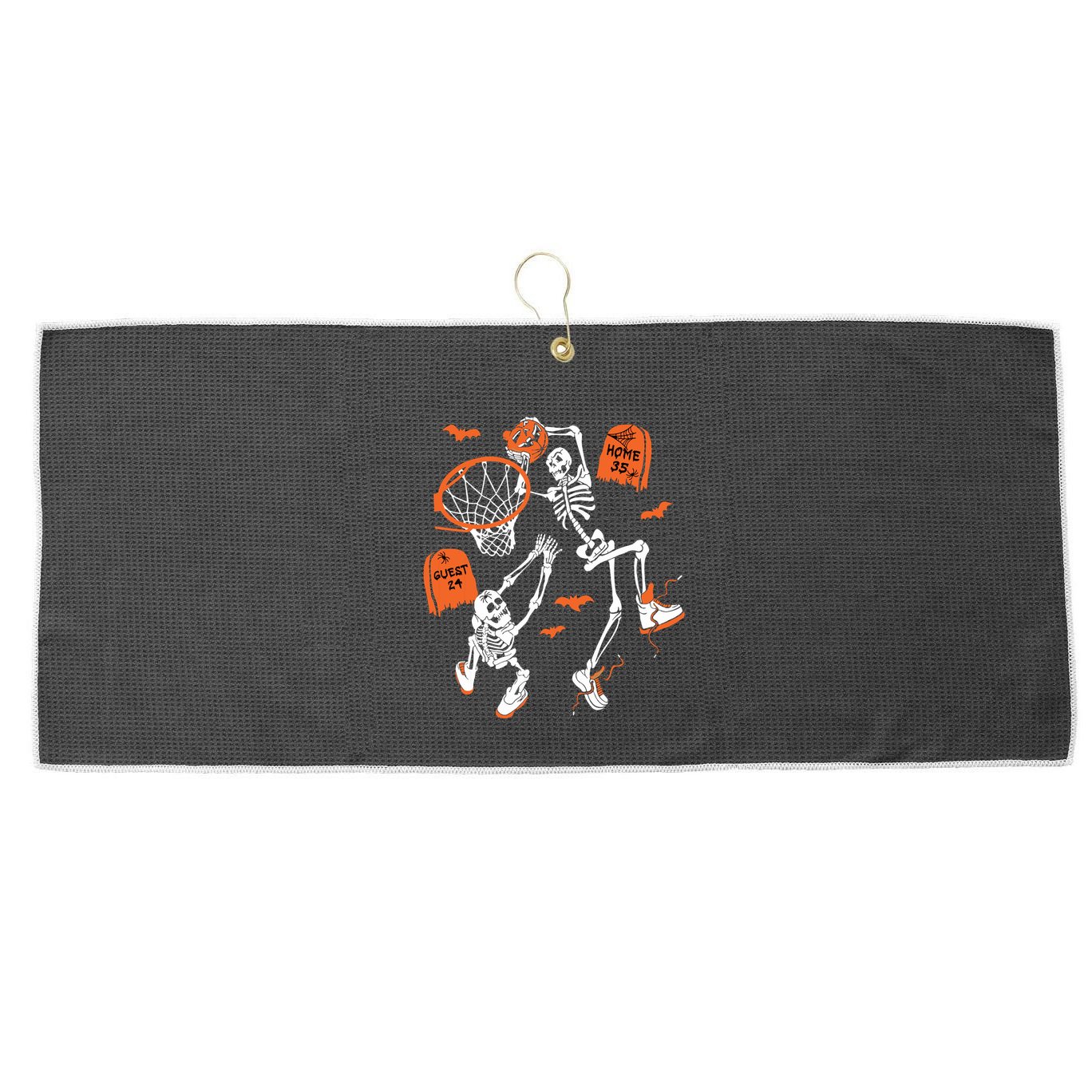 Spooky Skeleton Dunking Basketball Graveyard Halloween Large Microfiber Waffle Golf Towel