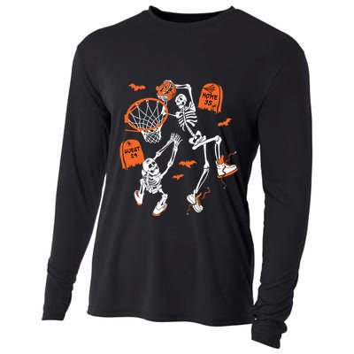 Spooky Skeleton Dunking Basketball Graveyard Halloween Cooling Performance Long Sleeve Crew