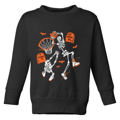 Spooky Skeleton Dunking Basketball Graveyard Halloween Toddler Sweatshirt