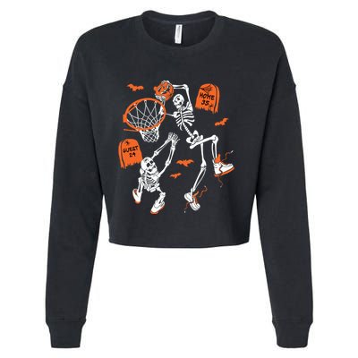 Spooky Skeleton Dunking Basketball Graveyard Halloween Cropped Pullover Crew