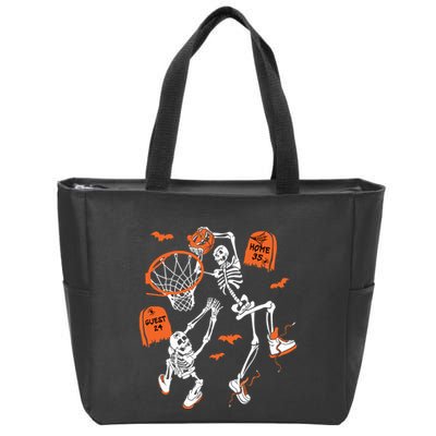 Spooky Skeleton Dunking Basketball Graveyard Halloween Zip Tote Bag