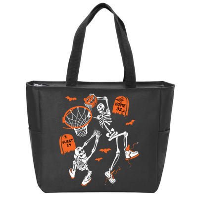 Spooky Skeleton Dunking Basketball Graveyard Halloween Zip Tote Bag