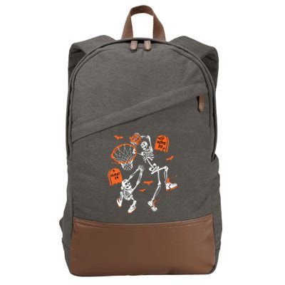 Spooky Skeleton Dunking Basketball Graveyard Halloween Cotton Canvas Backpack