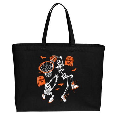 Spooky Skeleton Dunking Basketball Graveyard Halloween Cotton Canvas Jumbo Tote