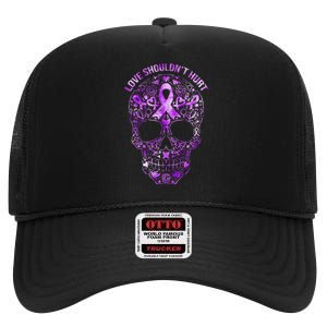 Sugar Skull Domestic Violence Awareness High Crown Mesh Back Trucker Hat