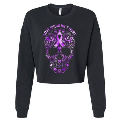 Sugar Skull Domestic Violence Awareness Cropped Pullover Crew