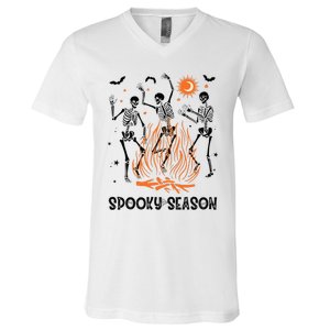 Spooky Season Dancing Skeleton Halloween Costume Funny Cute V-Neck T-Shirt