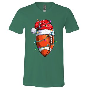 Santa Sports Design For Christmas Football Player V-Neck T-Shirt