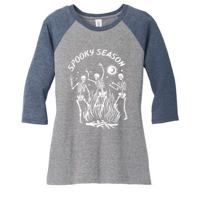 Spooky Season Dancing Skeleton Halloween Costume Women's Tri-Blend 3/4-Sleeve Raglan Shirt