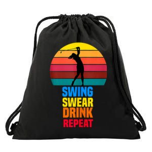 Swing Swear Drink Repeat Funny Golfer Golf Lovers Quote Drawstring Bag