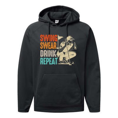 Swing Swear Drink Repeat Love Golf  Golf Enthusiast Performance Fleece Hoodie