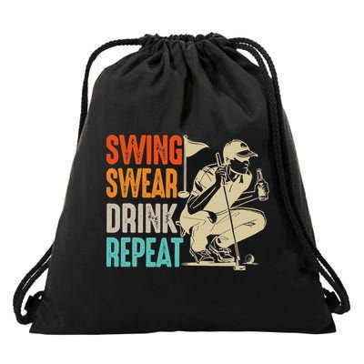 Swing Swear Drink Repeat Love Golf  Golf Enthusiast Drawstring Bag