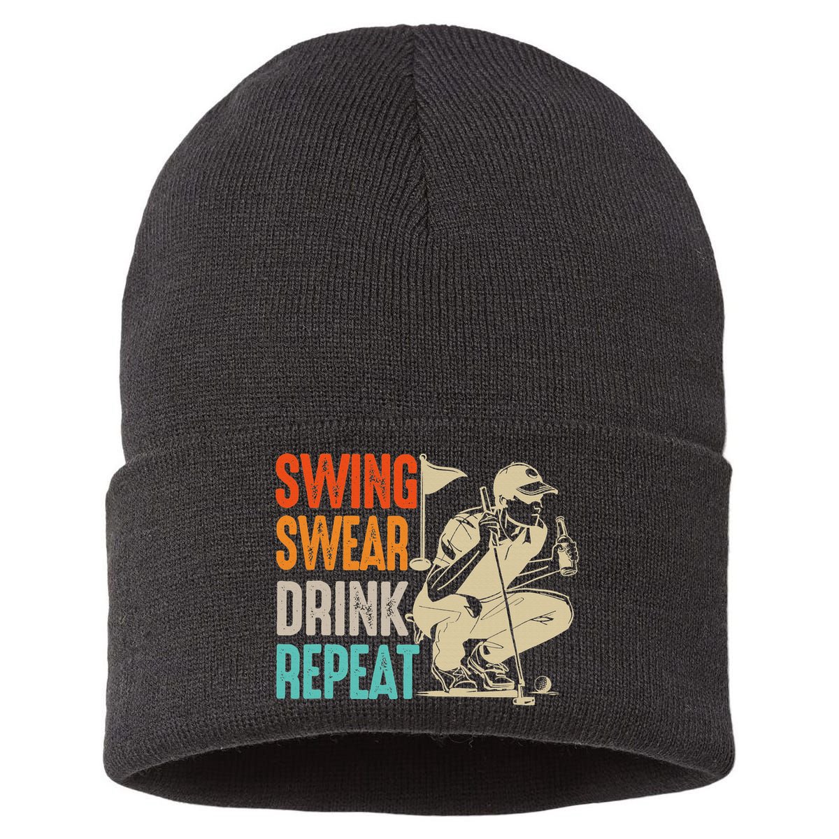 Swing Swear Drink Repeat Love Golf  Golf Enthusiast Sustainable Knit Beanie