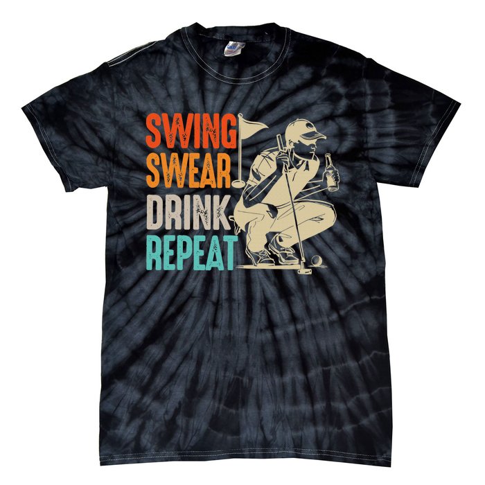 Swing Swear Drink Repeat Love Golf  Golf Enthusiast Tie-Dye T-Shirt