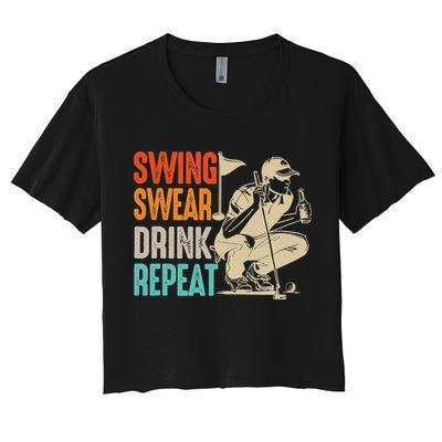 Swing Swear Drink Repeat Love Golf  Golf Enthusiast Women's Crop Top Tee