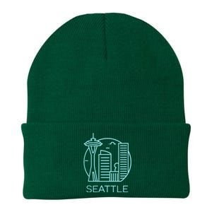 Simple Seattle Downtown Cityscape Emerald Color Knit Cap Winter Beanie