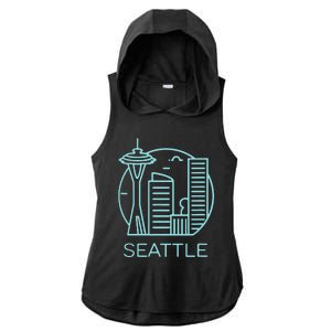 Simple Seattle Downtown Cityscape Emerald Color Ladies PosiCharge Tri-Blend Wicking Draft Hoodie Tank