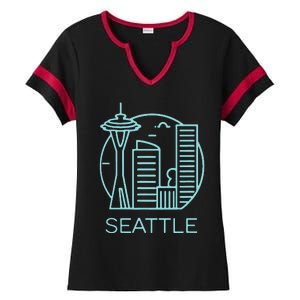 Simple Seattle Downtown Cityscape Emerald Color Ladies Halftime Notch Neck Tee