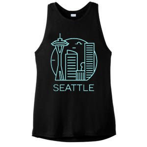 Simple Seattle Downtown Cityscape Emerald Color Ladies PosiCharge Tri-Blend Wicking Tank