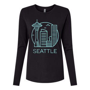 Simple Seattle Downtown Cityscape Emerald Color Womens Cotton Relaxed Long Sleeve T-Shirt