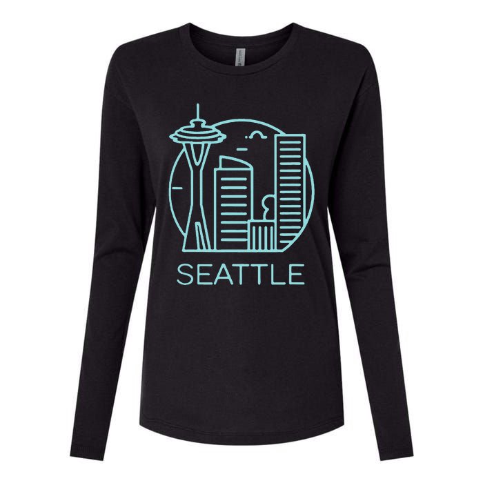 Simple Seattle Downtown Cityscape Emerald Color Womens Cotton Relaxed Long Sleeve T-Shirt