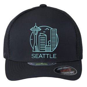 Simple Seattle Downtown Cityscape Emerald Color Flexfit Unipanel Trucker Cap