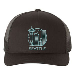 Simple Seattle Downtown Cityscape Emerald Color Yupoong Adult 5-Panel Trucker Hat