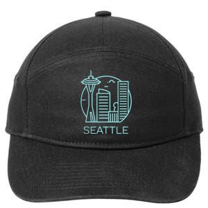 Simple Seattle Downtown Cityscape Emerald Color 7-Panel Snapback Hat