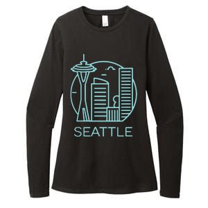 Simple Seattle Downtown Cityscape Emerald Color Womens CVC Long Sleeve Shirt