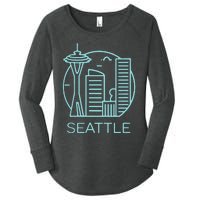 Simple Seattle Downtown Cityscape Emerald Color Women's Perfect Tri Tunic Long Sleeve Shirt