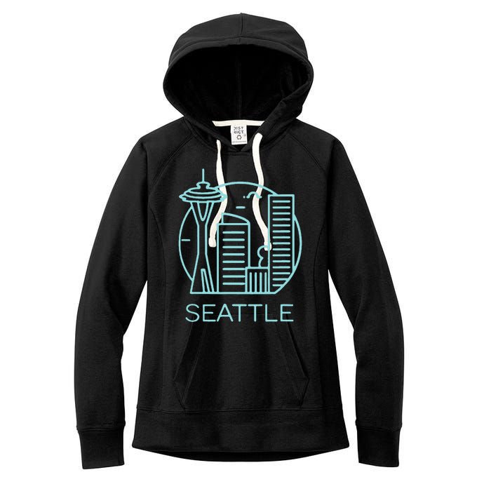 Simple Seattle Downtown Cityscape Emerald Color Women's Fleece Hoodie