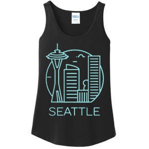 Simple Seattle Downtown Cityscape Emerald Color Ladies Essential Tank