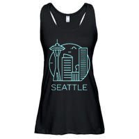 Simple Seattle Downtown Cityscape Emerald Color Ladies Essential Flowy Tank