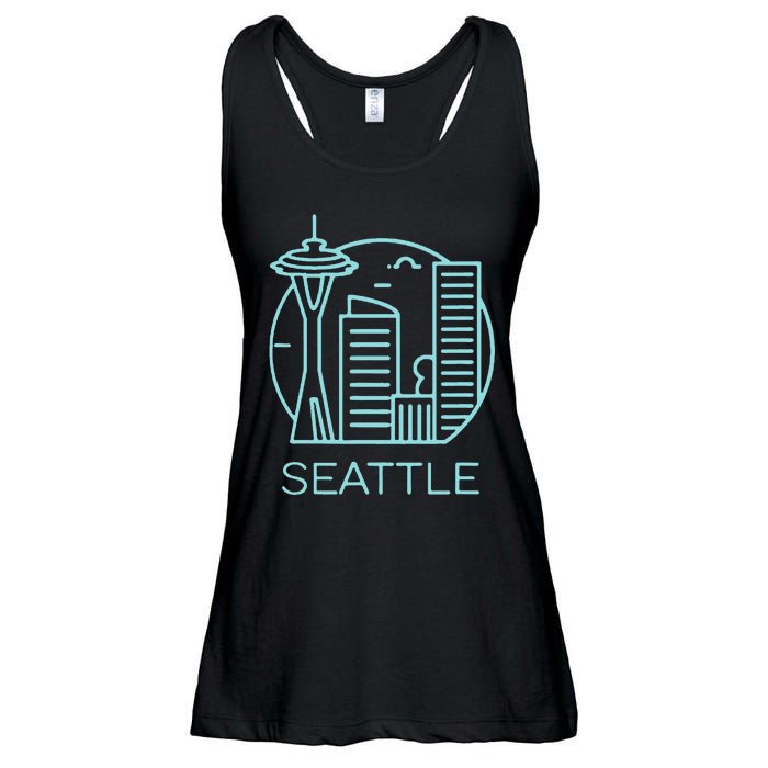 Simple Seattle Downtown Cityscape Emerald Color Ladies Essential Flowy Tank