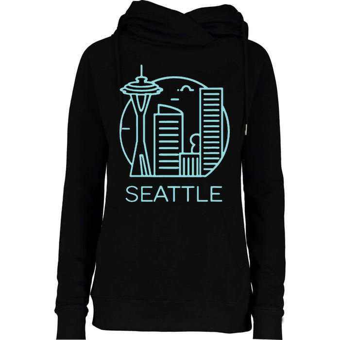 Simple Seattle Downtown Cityscape Emerald Color Womens Funnel Neck Pullover Hood