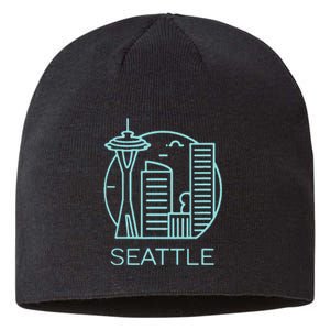 Simple Seattle Downtown Cityscape Emerald Color Sustainable Beanie