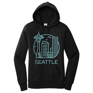 Simple Seattle Downtown Cityscape Emerald Color Women's Pullover Hoodie