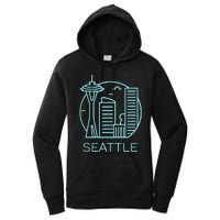 Simple Seattle Downtown Cityscape Emerald Color Women's Pullover Hoodie