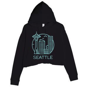 Simple Seattle Downtown Cityscape Emerald Color Crop Fleece Hoodie