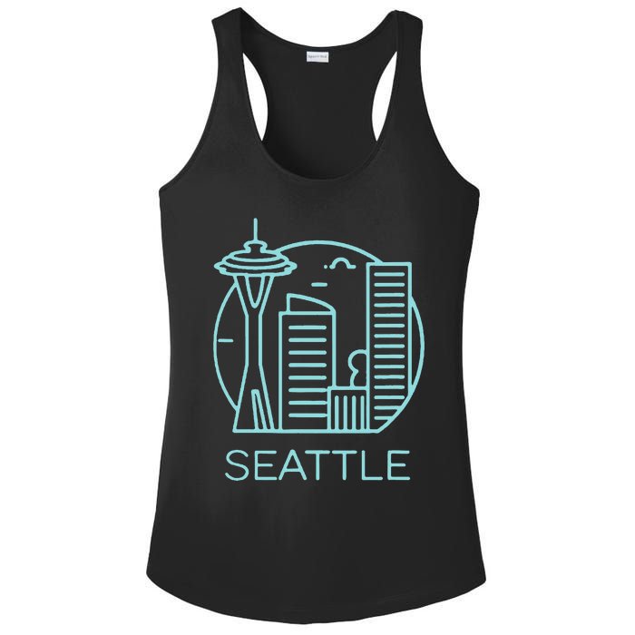 Simple Seattle Downtown Cityscape Emerald Color Ladies PosiCharge Competitor Racerback Tank