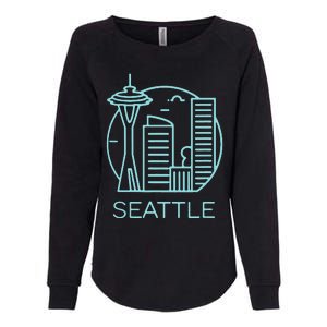 Simple Seattle Downtown Cityscape Emerald Color Womens California Wash Sweatshirt