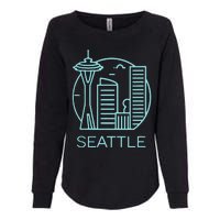 Simple Seattle Downtown Cityscape Emerald Color Womens California Wash Sweatshirt