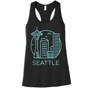 Simple Seattle Downtown Cityscape Emerald Color Women's Racerback Tank