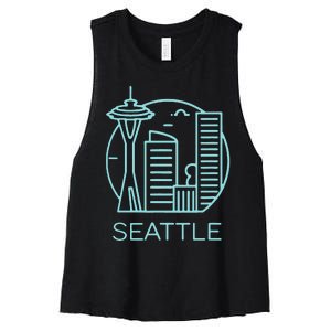 Simple Seattle Downtown Cityscape Emerald Color Women's Racerback Cropped Tank