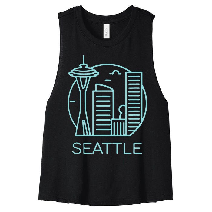 Simple Seattle Downtown Cityscape Emerald Color Women's Racerback Cropped Tank