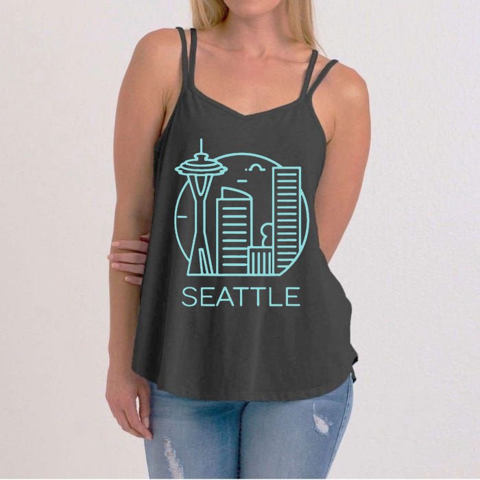 Simple Seattle Downtown Cityscape Emerald Color Women's Strappy Tank